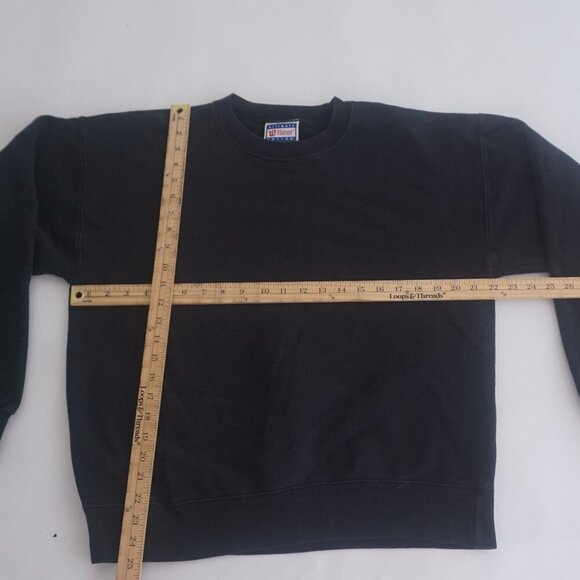 Vintage '90S Hanes Heavyweight Cotton Print Pro Black Blank Crewneck Sweater L - Picture 3 of 8